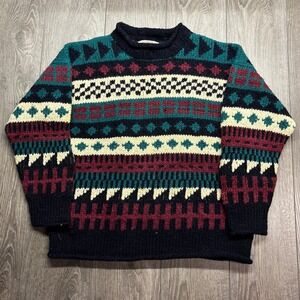 Vevo Americana Vintage Fair Isle Knit Sweater Geometric Southwestern Navy Teal